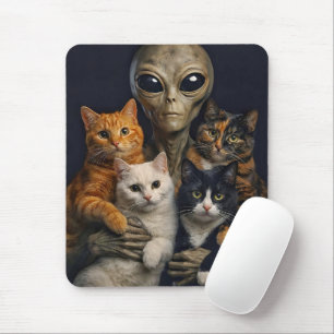 Mousepad Funny Alien with Cats Renaissance Art