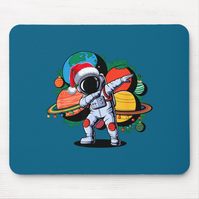 Mousepad Funny Astronaut Christmas Space Planets Santa Hat  (Frente)