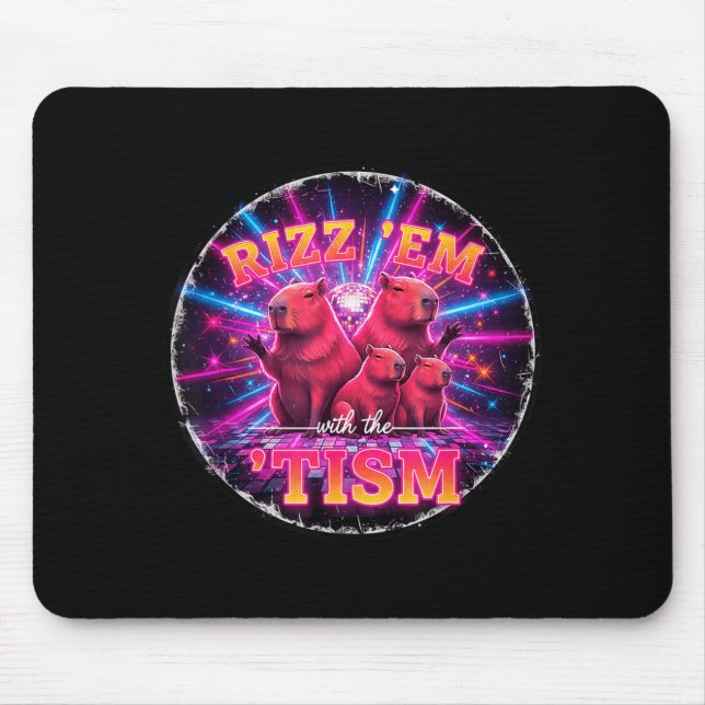Mousepad Funny Autism Rizz Em With The Tism Capybara Meme A (Frente)