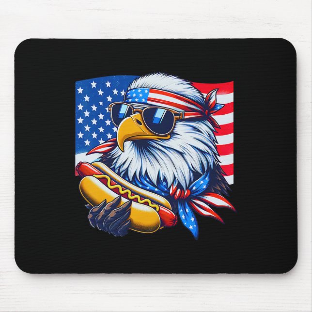 Mousepad Funny Bald Eagle Hotdog American Flag 4 De Julho (Frente)