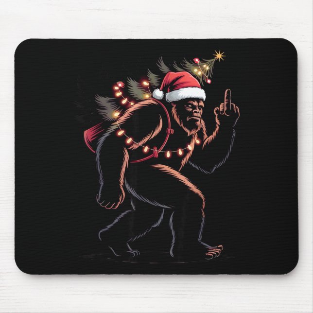 Mousepad Funny Bigfoot Middle Finger Christmas Sasquatch An (Frente)