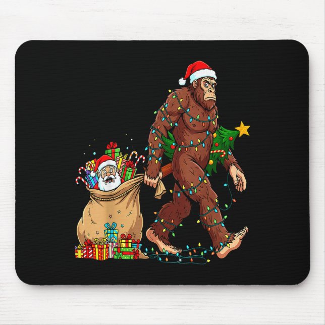 Mousepad Funny Bigfoot Steals Santa &amp; Xmas Tree - Chris (Frente)