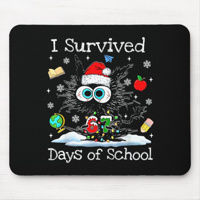 Mousepad Funny Black Cat Christmas I Survived 67 Days Of Sc (Frente)