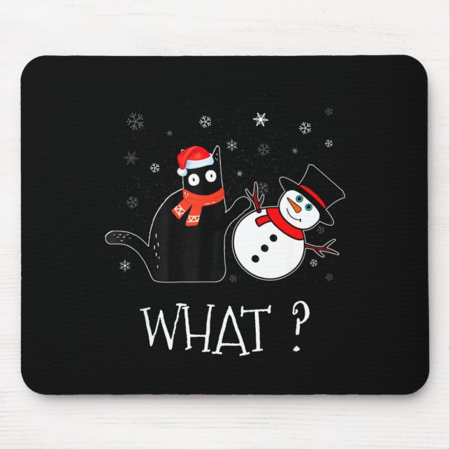 Mousepad Funny Black Cat Pushing Snowman Christmas Winter C (Frente)
