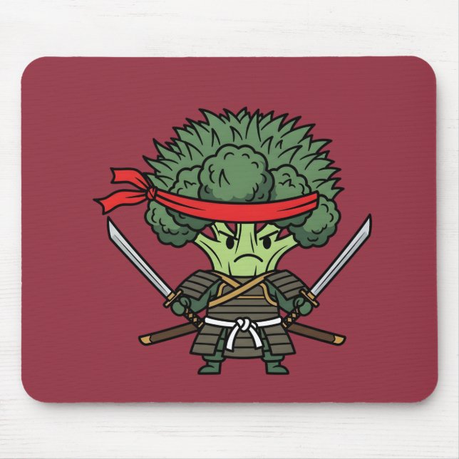 Mousepad Funny Broccoli Samurai Warrior Japanese Art Illust (Frente)