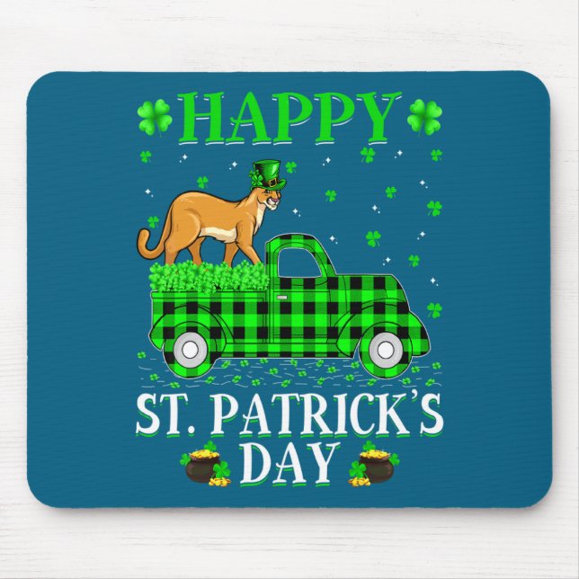 Mousepad Funny Buffalo Plaid Green Truck Cougar St Patrick  (Frente)