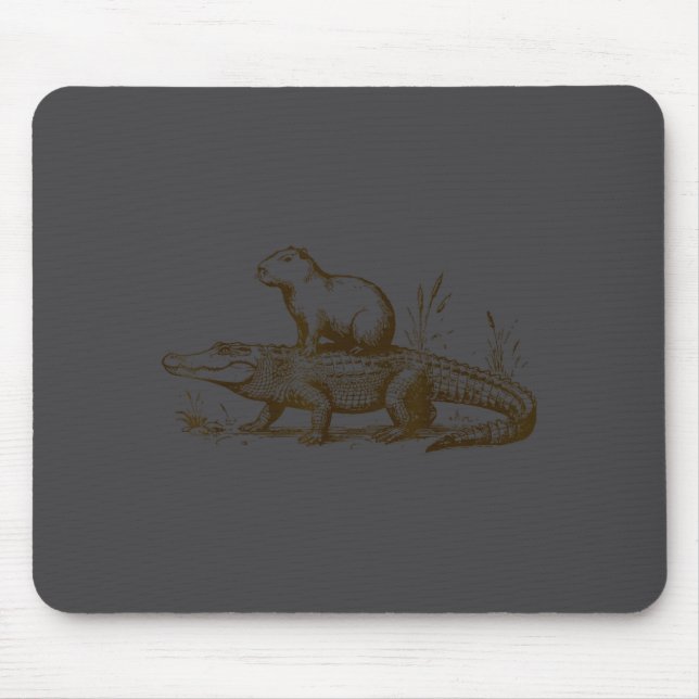 Mousepad Funny Capybara Riding An Alligator Men Women Capyb (Frente)