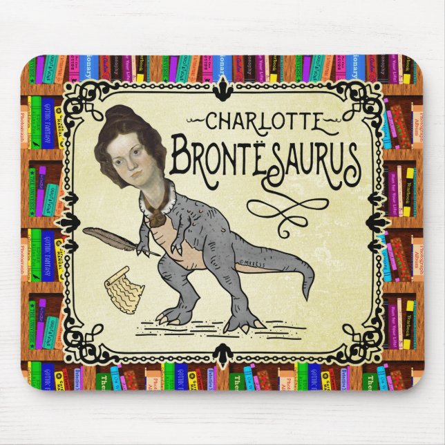 Mousepad Funny Charlotte Bronte Surus Dinossaur Book Reader (Frente)