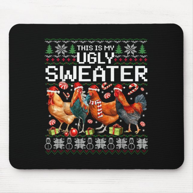 Mousepad Funny Chicken Ugly Christmas Sweater Holiday Desig (Frente)