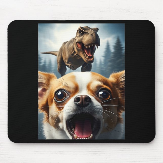 Mousepad Funny Chihuahua Dog Selfie With T-rex Women Men Ki (Frente)