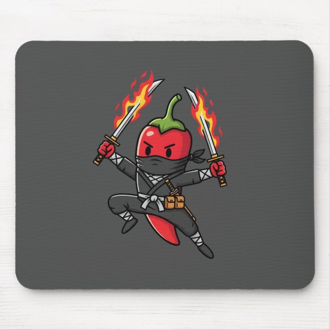 Mousepad Funny Chili Pepper Fire Ninja Samurai Illustration (Frente)