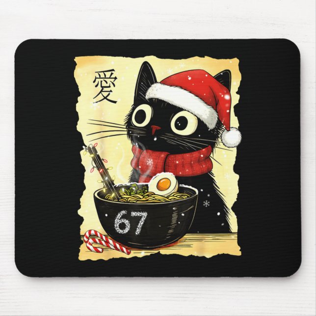 Mousepad Funny Christmas 67 Six Seven Cat Ramen Japanese Ka (Frente)