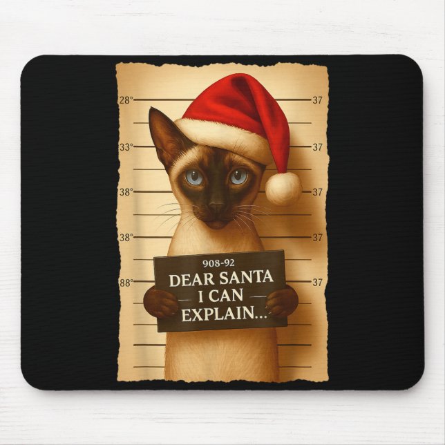 Mousepad Funny Christmas Cat- Cute Siamese Santa Hat Tee  (Frente)