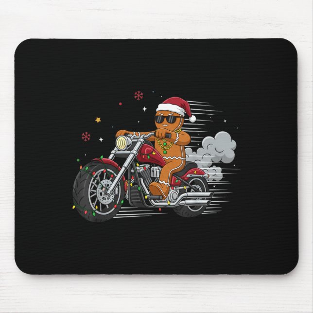 Mousepad Funny Christmas Gingerbread Man Biker Riding A Mot (Frente)