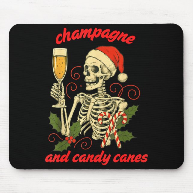 Mousepad Funny Christmas Skeleton Champagne And Candy Canes (Frente)