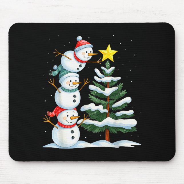 Mousepad Funny Christmas Snowman Topper Tree Holiday Family (Frente)