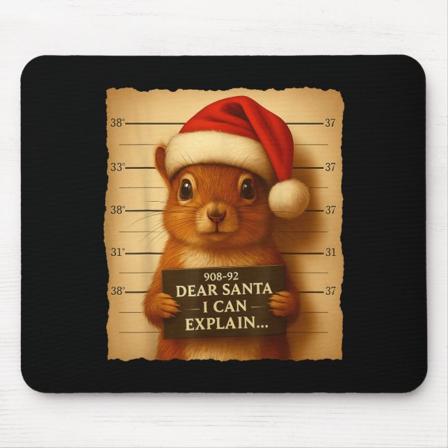 Mousepad Funny Christmas Squirrel - Cute Squirrel Santa Hat (Frente)