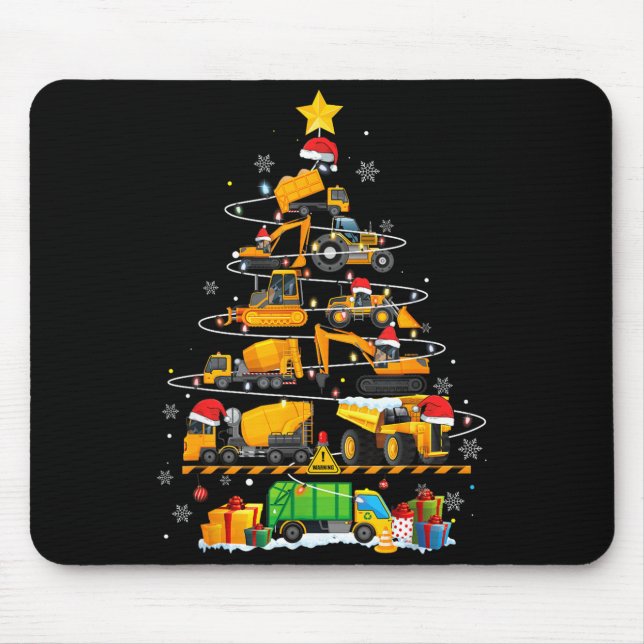 Mousepad Funny Construction Excavator Truck Christmas Tree  (Frente)