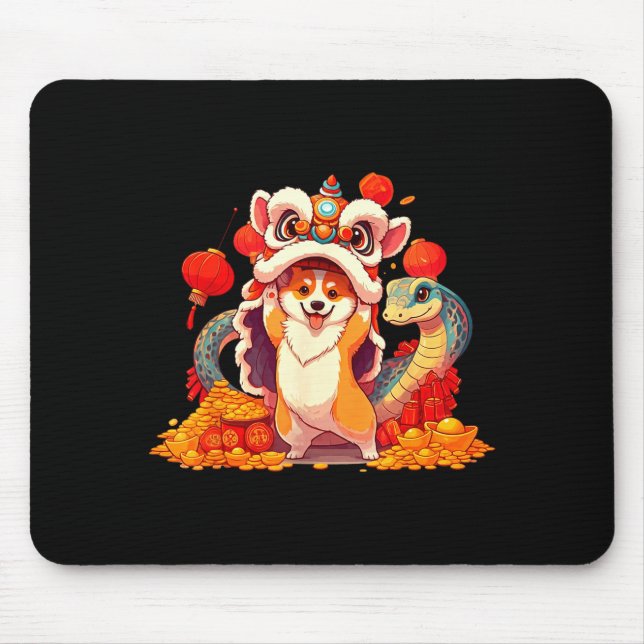 Mousepad Funny Corgi Snake Chinese New Year 2025 Womens Men (Frente)
