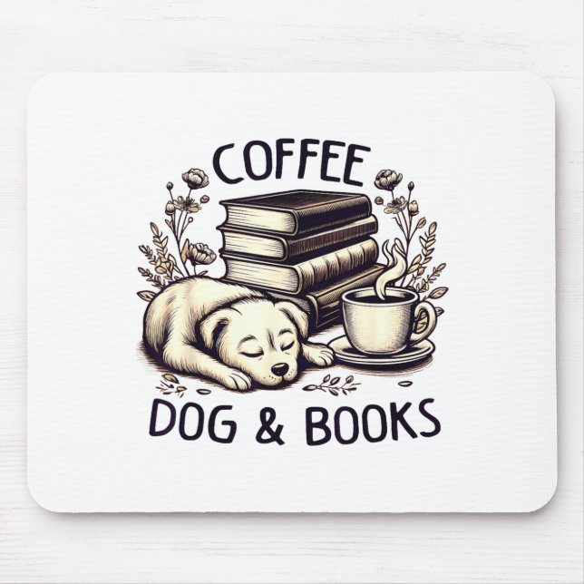 Mousepad Funny Cute Coffee Dog Books Lover Women Men Kids  (Frente)