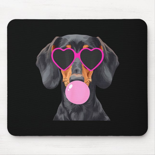 Mousepad Funny Dachshund Wearing Gles And Blowing Nk Bubble (Frente)