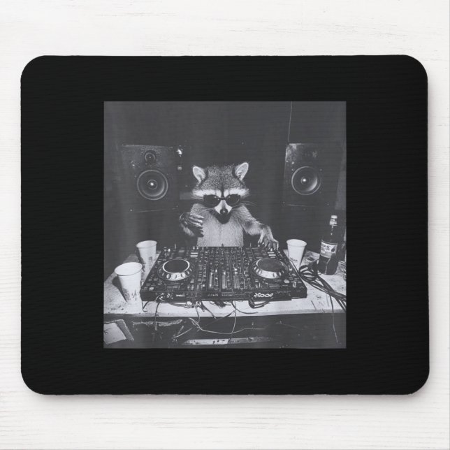 Mousepad Funny Dj Raccoon House Party Sound Tech Music Tras (Frente)