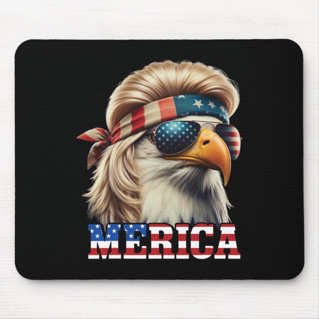 Mousepad Funny Eagle Merica 4 de julho Loira Wig Mullet Fun (Frente)