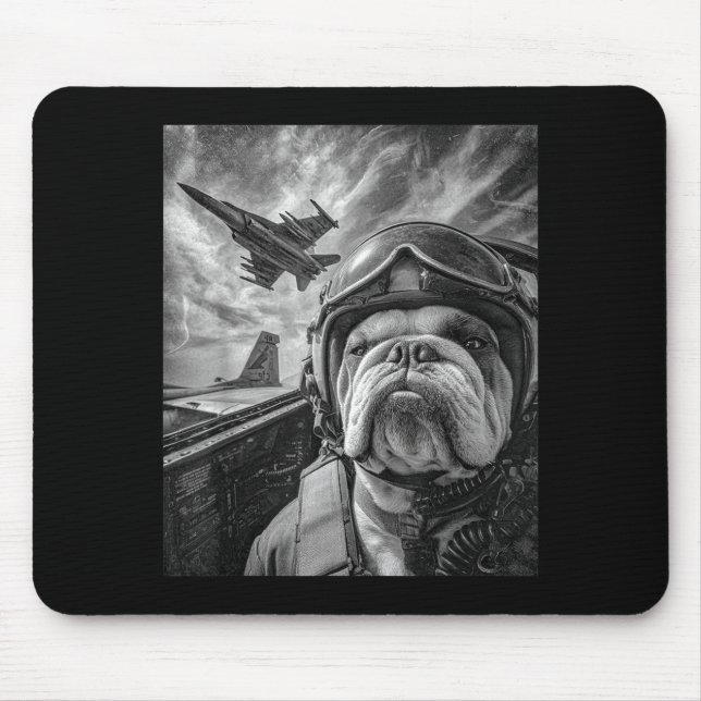 Mousepad Funny English Bulldog Selfie Fighter Jet Lot Aviat (Frente)