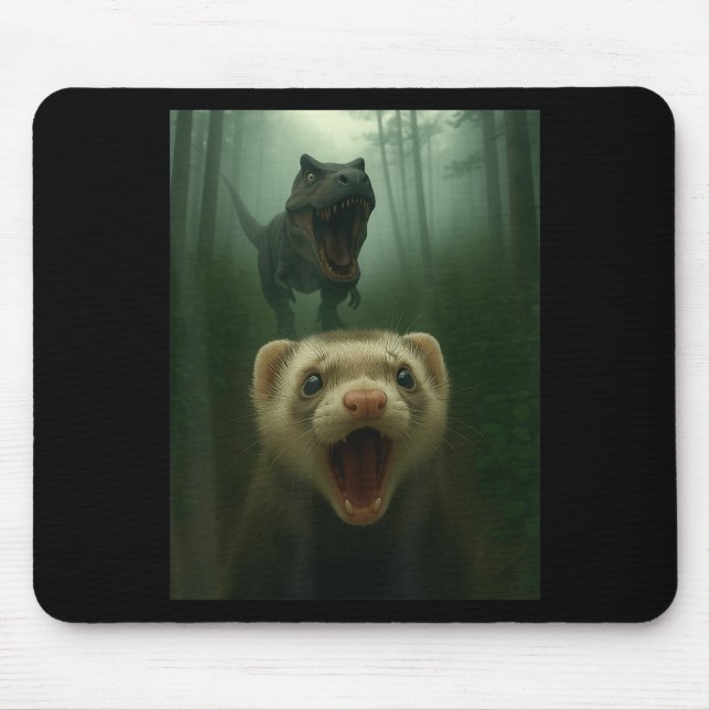Mousepad Funny Ferret Selfie com T-rex Dinossauros Mulheres (Frente)