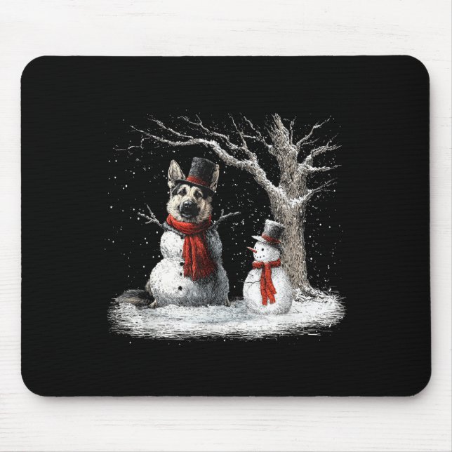 Mousepad Funny German Shepherd Dog In The Snow Tree Christm (Frente)