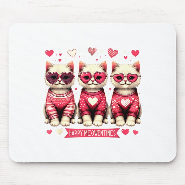 Mousepad Funny Happy Meowentines Cute Valentine Cats Love C (Frente)