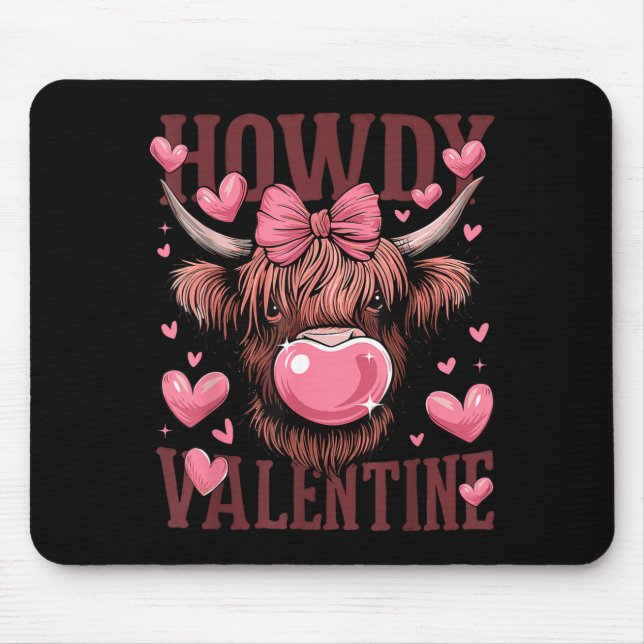 Mousepad Funny Howdy Valentine Highland Cow Valentine’s Day (Frente)