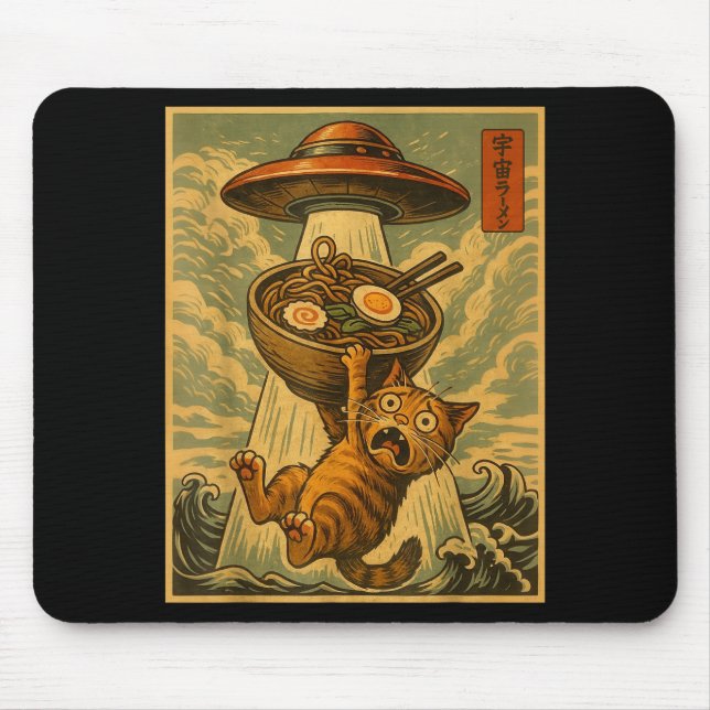 Mousepad Funny Japanese Cat Ramen Ufo Anime Men Women Teens (Frente)