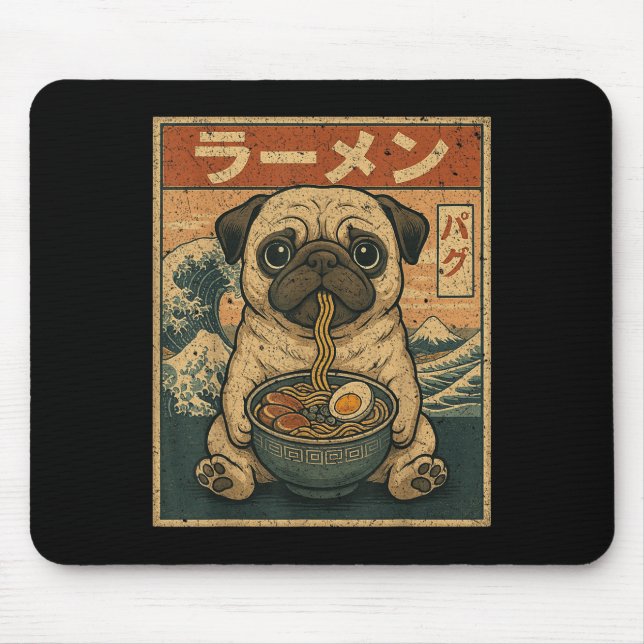 Mousepad Funny Kawaii Ramen Pug Noodles Japoneses Pug Comen (Frente)