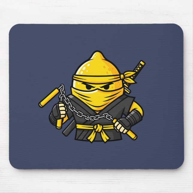 Mousepad Funny Lemon Shinobi Ninja Nunchucks Illustration (Frente)