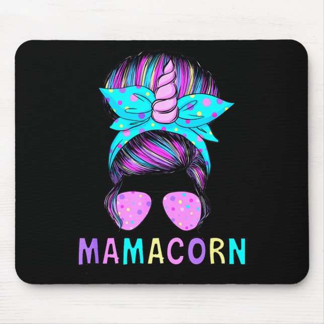 Mousepad Funny Mamacorn Unicorn Messy Bun Mom Mother's Day  (Frente)