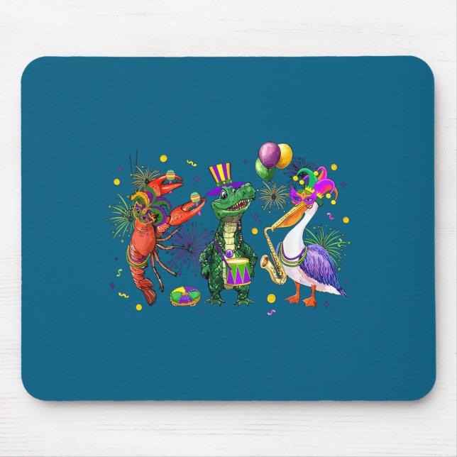 Mousepad Funny Mardi Gras 2026 Crocodile Crawfish Pelican N (Frente)