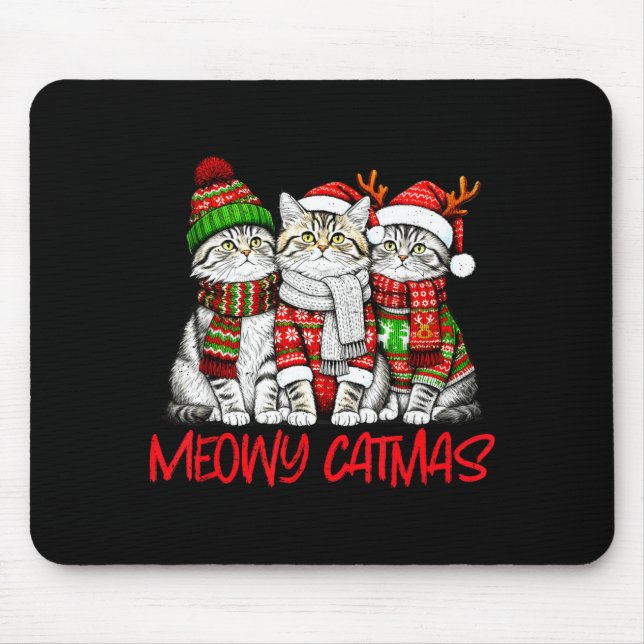 Mousepad Funny Meowy Catmas Christmas Cats Ugly Sweater Gra (Frente)