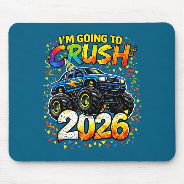 Mousepad Funny Monster Truck New Years Kids Crush 2026 Part (Frente)