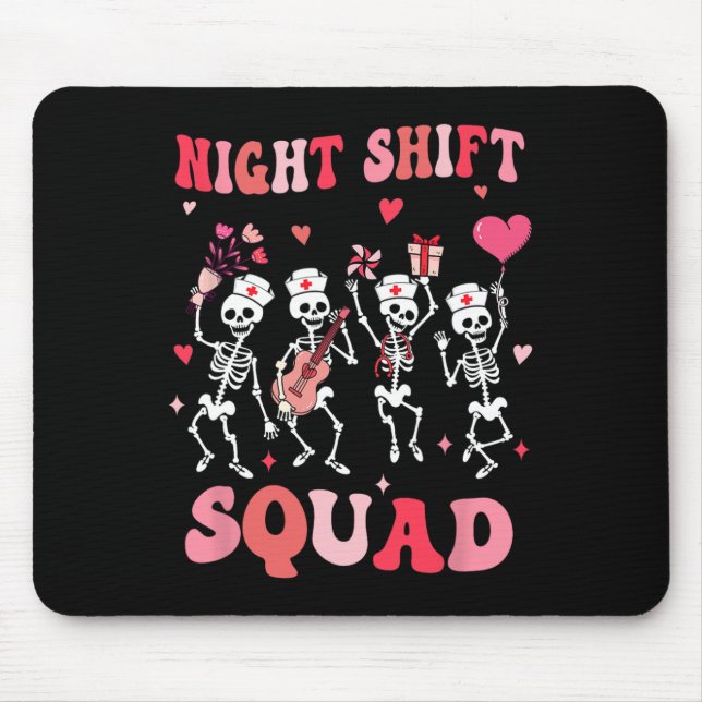Mousepad Funny Night Shift Squad Nurses Skeleton Dancing Va (Frente)