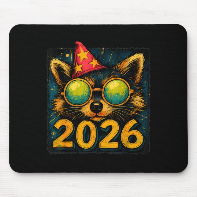 Mousepad Funny Raccoon 2026 New Year Party Animal Celebrati (Frente)