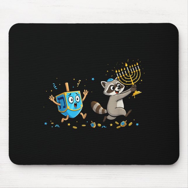 Mousepad Funny Raccoon Dreidel Menorah Hanukkah Kids Womens (Frente)