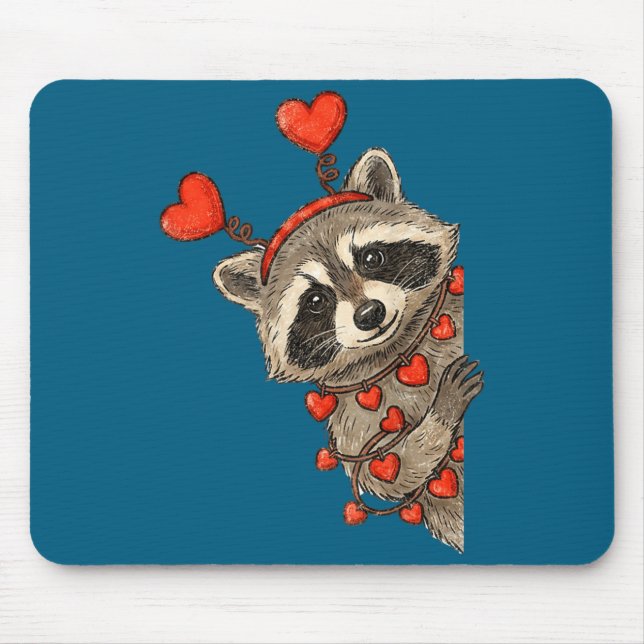 Mousepad Funny Raccoon Heart Valentine Animal Raccoon Lover (Frente)