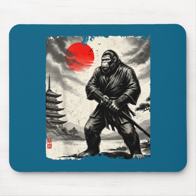 Mousepad Funny Samurai Bigfoot Japanese Art Graphic Tee Ani (Frente)
