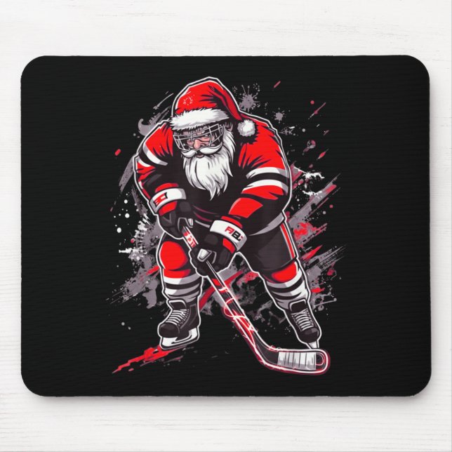 Mousepad Funny Santa Hockey Christmas Retro Winter Player X (Frente)