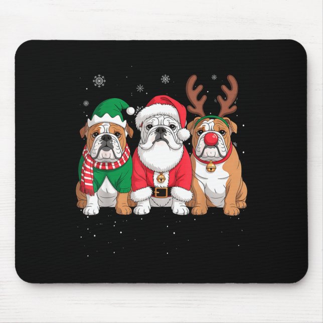 Mousepad Funny Santa Reindeer English Bulldog Dog Women Men (Frente)