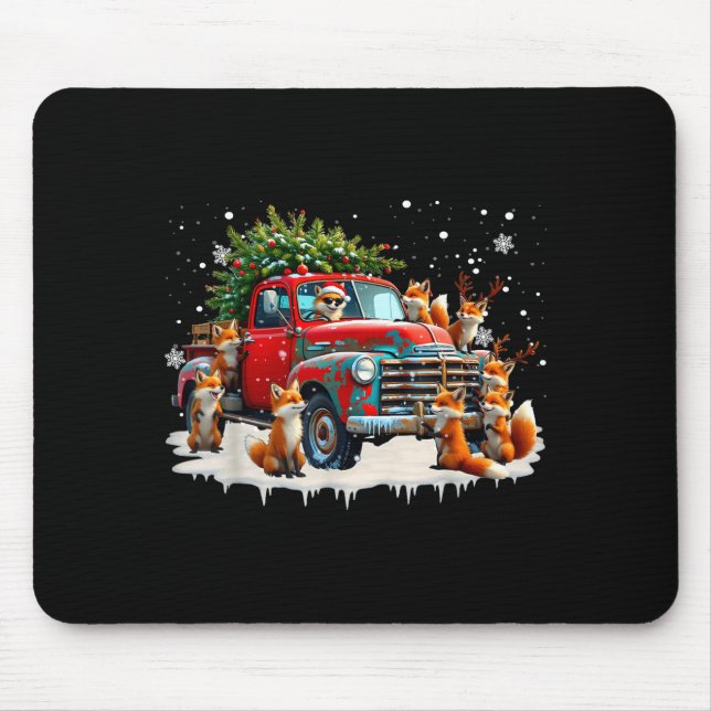Mousepad Funny Santa Riding Christmas Tree Truck Fox Christ (Frente)