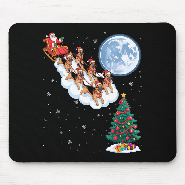 Mousepad Funny Santa Riding German Shepherd Dog Tree Christ (Frente)