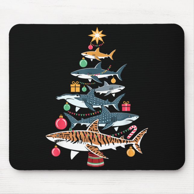 Mousepad Funny Shark Christmas Tree  (Frente)