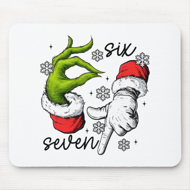 Mousepad Funny Six Seven 67 Meme 6 7 Christmas Elf Hand Boy (Frente)
